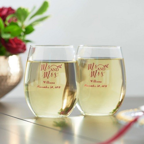 Personalized 15 oz. Stemless Wine Glass Wedding Favours